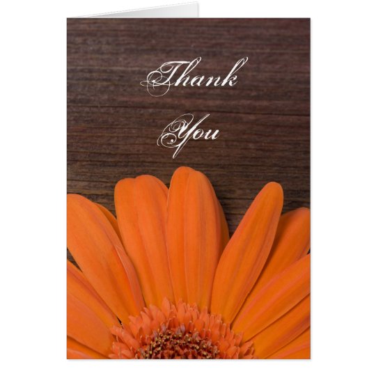 Rustic Orange Daisy and Barn Wood Thank You Card