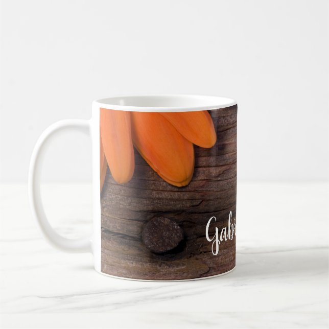 Rustic Orange Daisy Barn Wood Country Wedding Coffee Mug (Left)