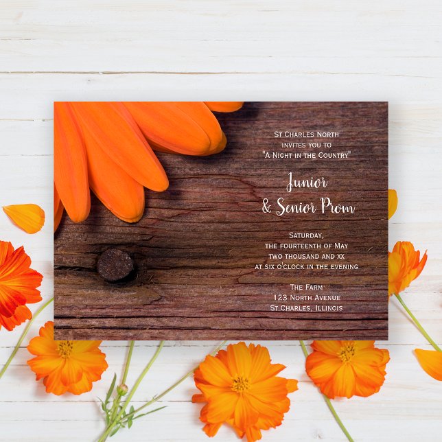 Rustic Orange Daisy Country Junior / Senior Prom Invitation (Creator Uploaded)