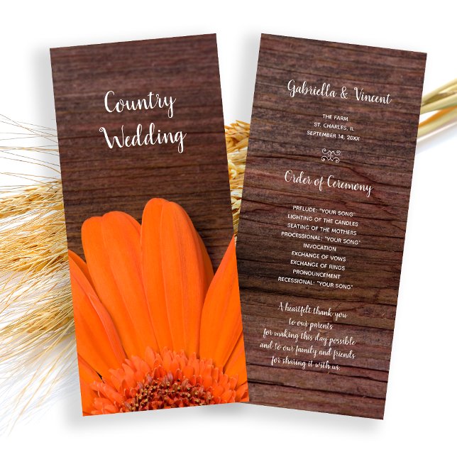 Rustic Orange Daisy Country Programme de mariage d (Créateur téléchargé)