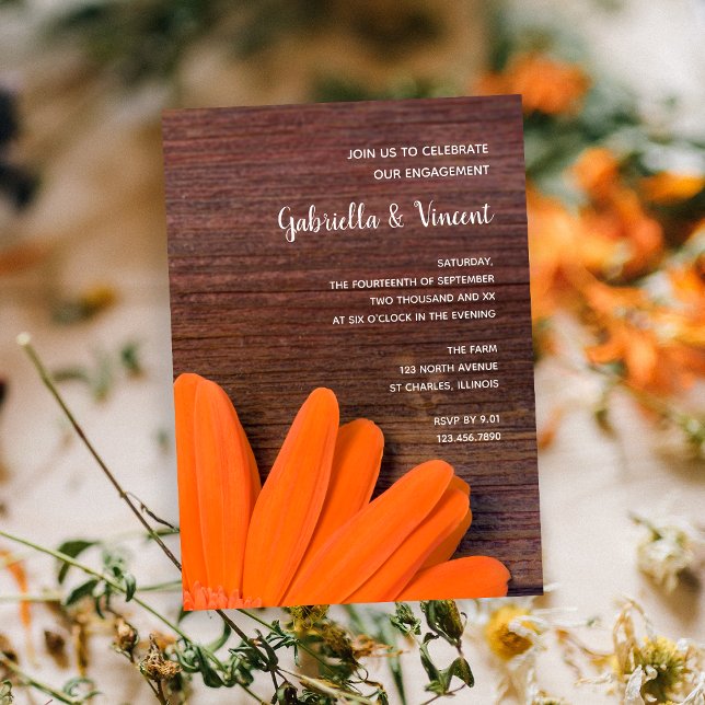 Rustic Orange Daisy Ranch Engagement Party Invitation (Creator Uploaded)