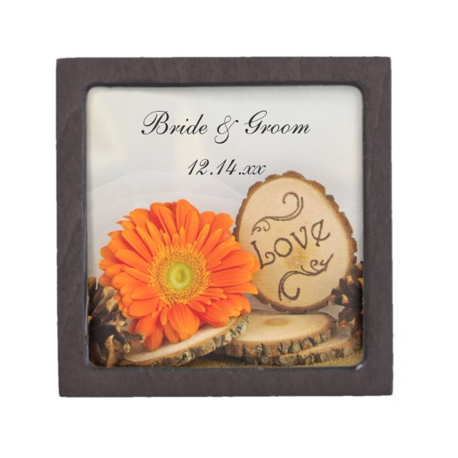 Rustic Orange Daisy Woodland Wedding Gift Box (Front)