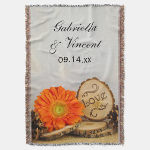 Rustic Orange Daisy Woodland Wedding Keepsake Throw Blanket