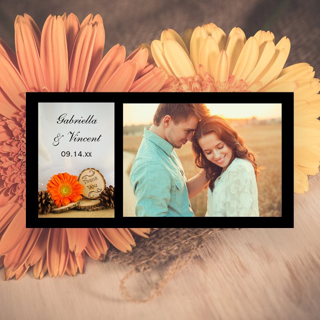 Rustic Orange Daisy Woodland Wedding Thank You (Creator Uploaded)