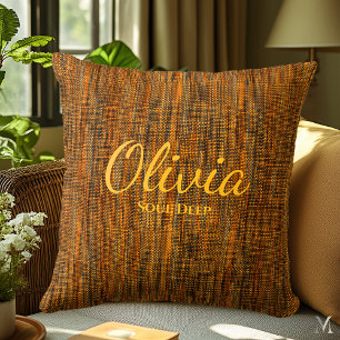 Rustic Orange Denim Texture Custom Home Decor Throw Pillow