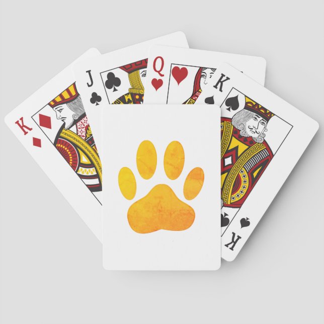 Rustic Orange Dog Pawprint Playing Cards (Back)