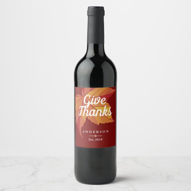 Rustic Orange Fall Leaf & Red | Personalized Wine Label (Front)