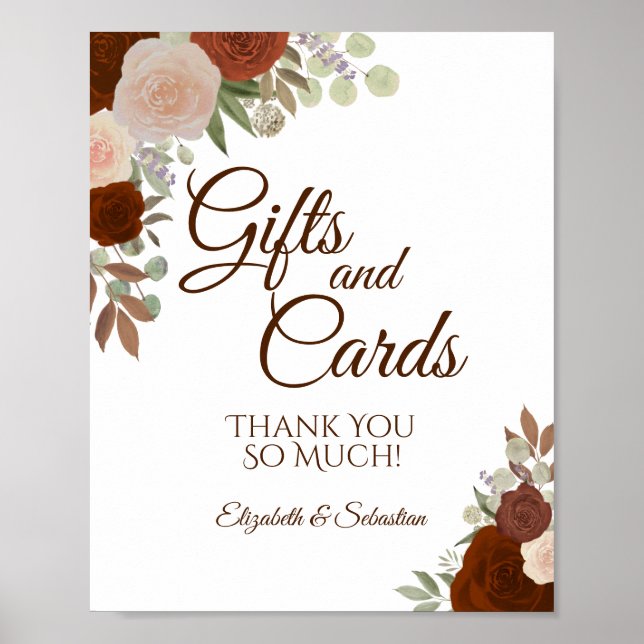 Rustic Orange Fall Roses Gifts & Cards Wedding Poster (Front)
