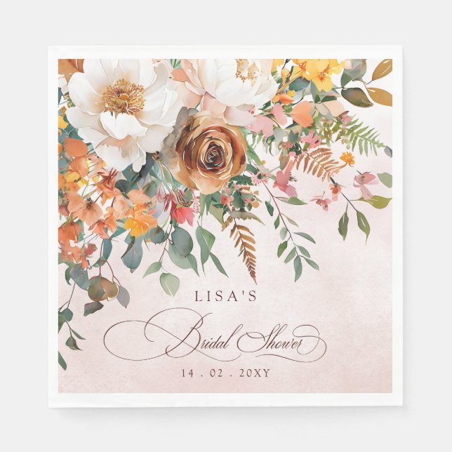 Rustic Orange Floral Fall Bridal Shower  Napkin (Front)