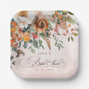 Rustic Orange Floral Fall Bridal Shower  Paper Plate