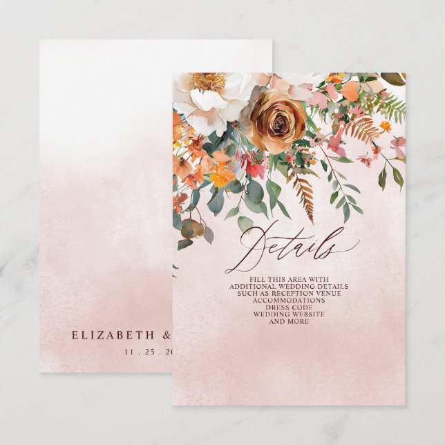 Rustic Orange Floral Fall Wedding Enclosure Card (Front/Back)