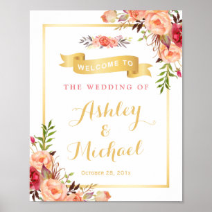 Rustic Orange Floral Fall Wedding Reception Sign
