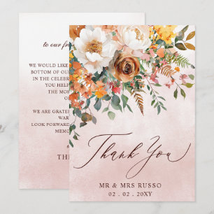 Rustic Orange Floral Fall Wedding  Thank You Card