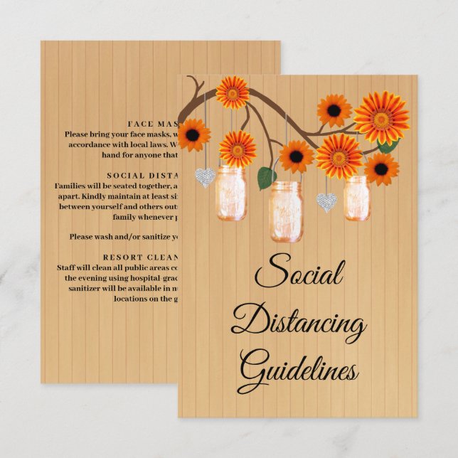 Rustic Orange Floral Mason Jar Safety Measures Enclosure Card (Front/Back)