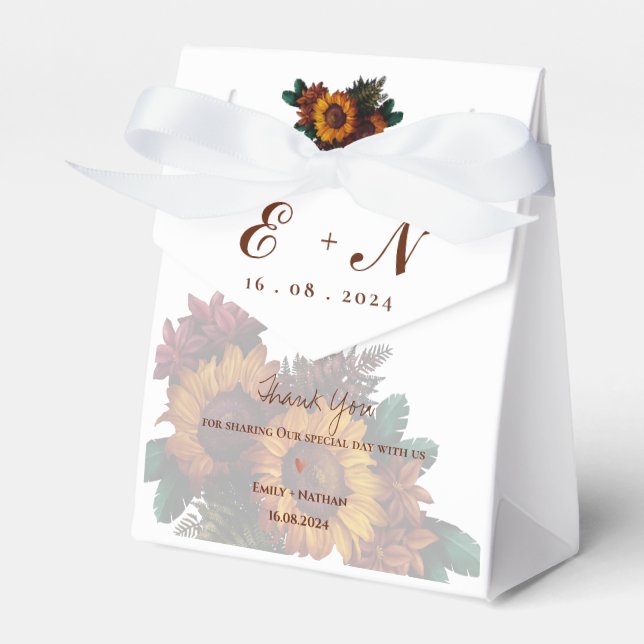 Rustic Orange Floral Monogram Thank You Wedding Favor Box (Front Side)
