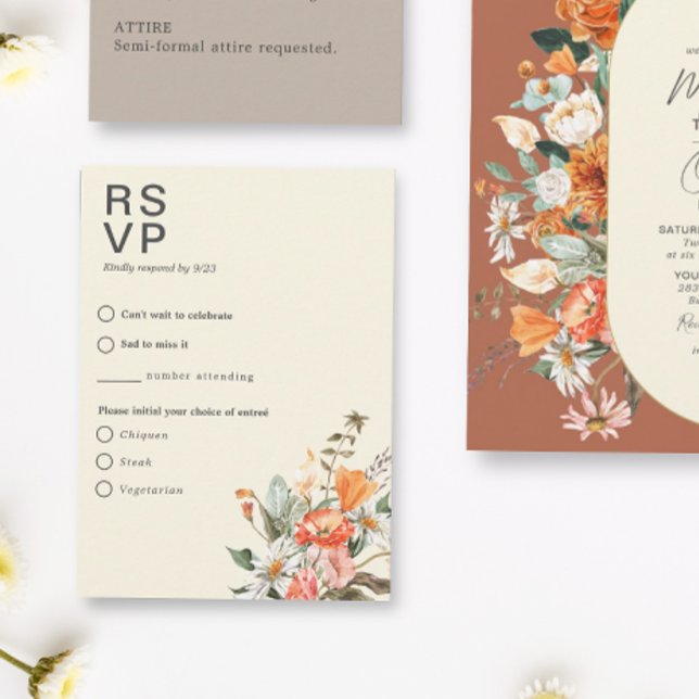 Rustic Orange Florals with Meal Choice RSVP Card (Creator Uploaded)