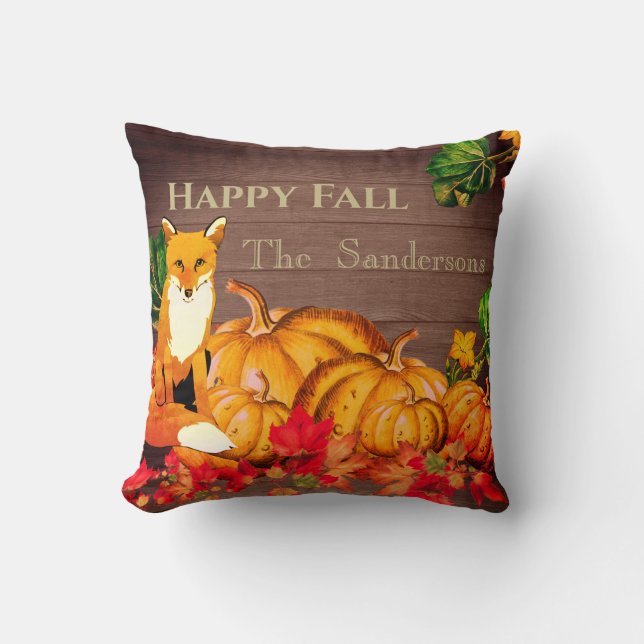 Rustic Orange Fox Pumpkin Fall Autumn Leaves  Throw Pillow (Front)