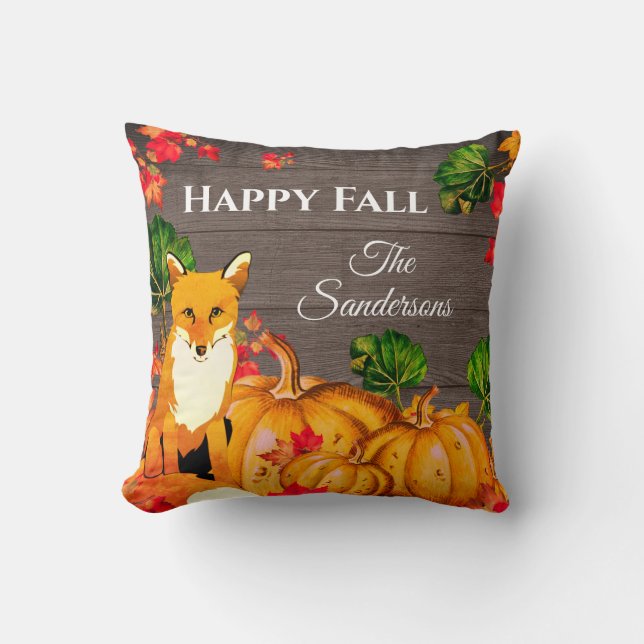 Rustic Orange Fox Pumpkin Fall Autumn Leaves Throw Throw Pillow (Front)