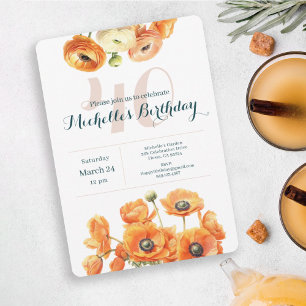 Rustic Orange Garden Floral 40th Birthday Party  Invitation
