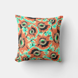 Rustic Orange Gerbera Flower Pattern Outdoor Pillow