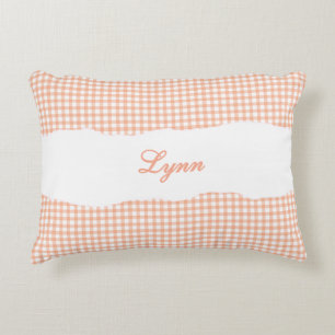 Rustic Orange Gingham Personalized Name Accent Pillow
