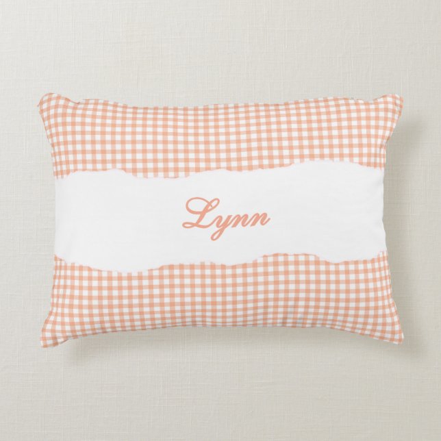 Rustic Orange Gingham Personalized Name Accent Pillow (Front)