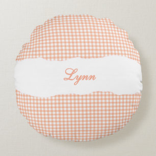Rustic Orange Gingham Personalized Name Round Pillow