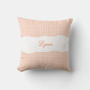 Rustic Orange Gingham Personalized Name Throw Pillow