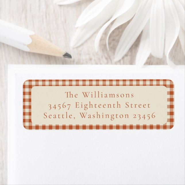 Rustic Orange Gingham Plaid Custom Return Address (Insitu)