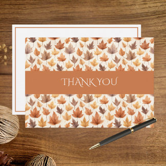 Rustic Orange Gold Maple Leaves Watercolor Fall Thank You Card