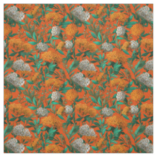 Rustic Orange Green Botanical Bold Vintage Floral Fabric
