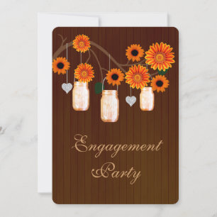 Rustic Orange Mason Jars Engagement Invitation