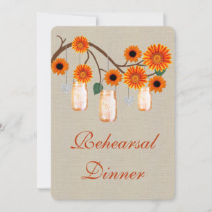 Rustic Orange Mason Jars Rehearsal Dinner Invite