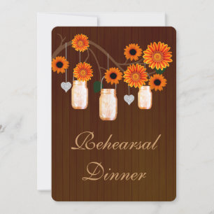 Rustic Orange Mason Jars Rehearsal Dinner Invite