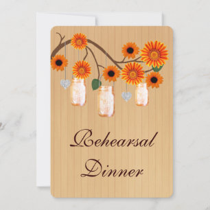 Rustic Orange Mason Jars Rehearsal Dinner Invite