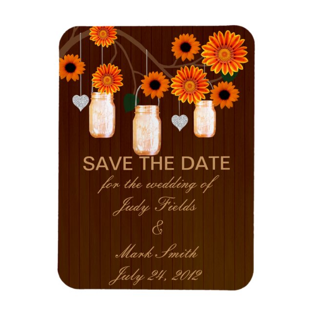 Rustic Orange Mason Jars Save The Date Magnet (Vertical)