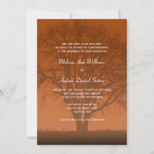 Rustic Orange Oak Tree Wedding Invitation