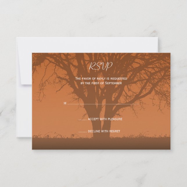 Rustic Orange Oak Tree Wedding Response Card (Front)