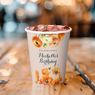 Rustic Orange Pink Garden Floral Birthday Party Paper Cups