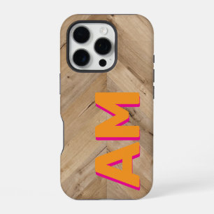 Rustic Orange Pink Shadow Monogram Wood Texture iPhone 16 Pro Case