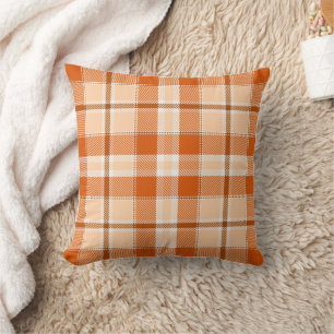 Rustic Orange Plaid Autumn Fall Modern Farmhouse  Throw Pillow