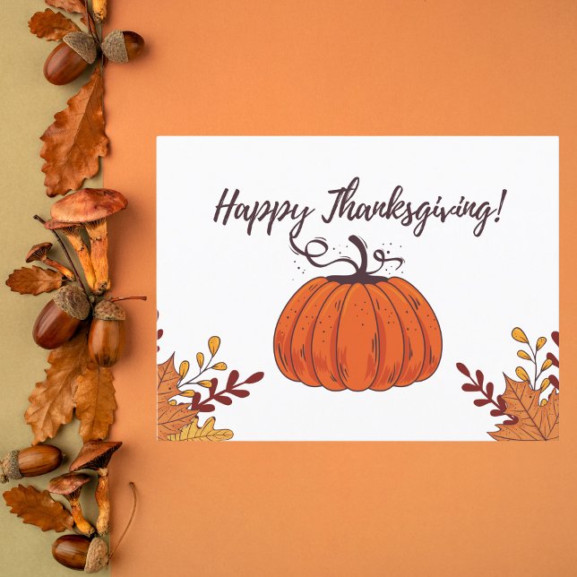 Rustic Orange Pumpkin and Fall Leaves Thanksgiving Postcard (Creator Uploaded)