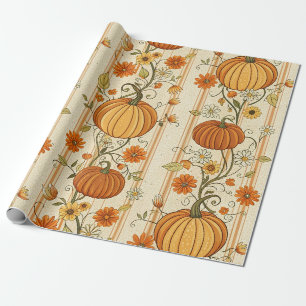 Rustic Orange Pumpkin Harvest Stripe Wrapping Paper