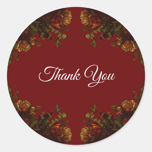 Rustic Orange Red Fall Elegant Gothic Wedding Classic Round Sticker (Front)