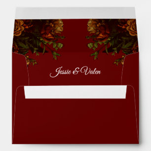 Rustic Orange Red Fall Elegant Gothic Wedding Envelope