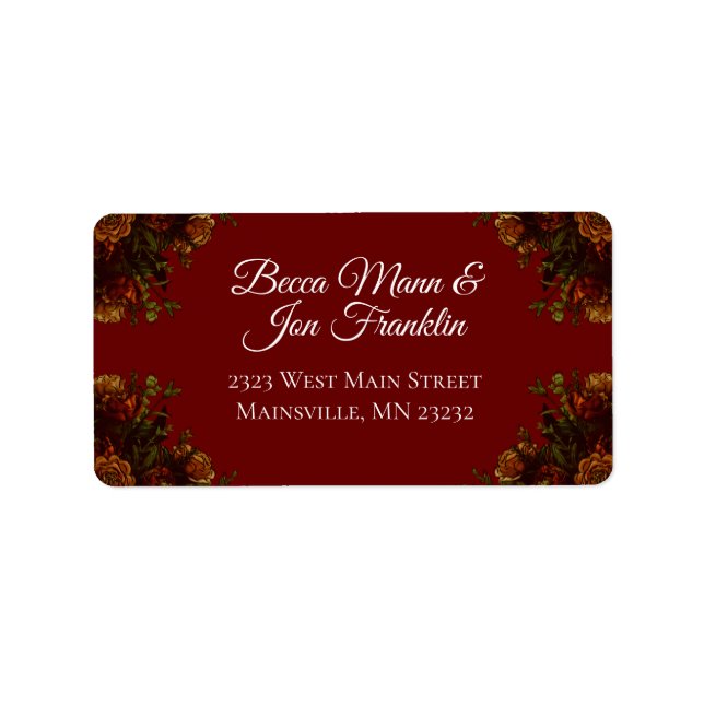 Rustic Orange Red Fall Elegant Gothic Wedding Label (Front)