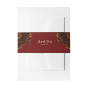 Rustic Orange Red Fall Elegant Wedding Invitation Belly Band