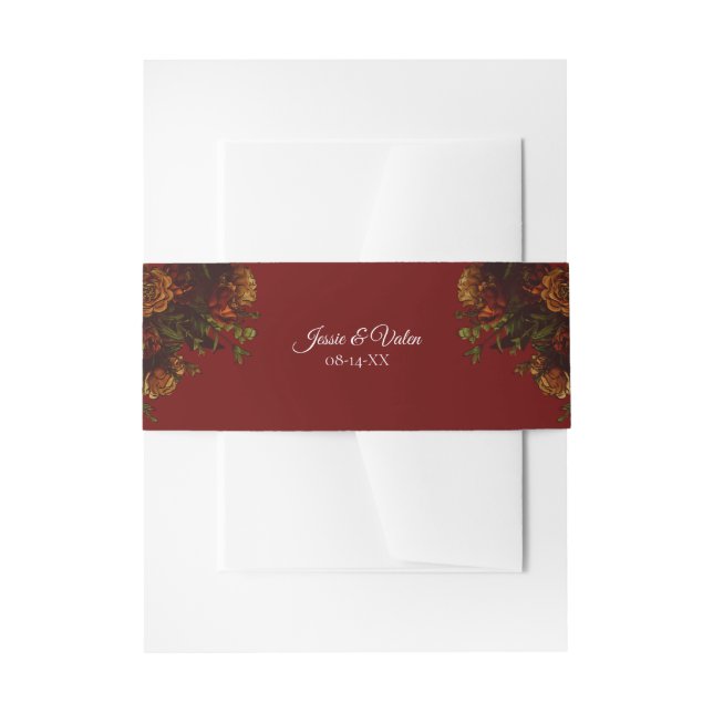 Rustic Orange Red Fall Elegant Wedding Invitation Belly Band (Front Example)