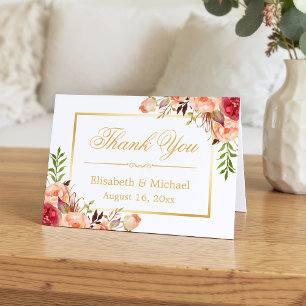 Rustic Orange Rose Flowers Gold Frame Thank You