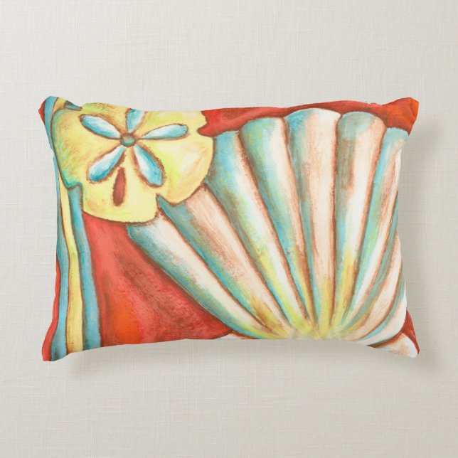 Rustic Orange Seashells Accent Pillow (Front)